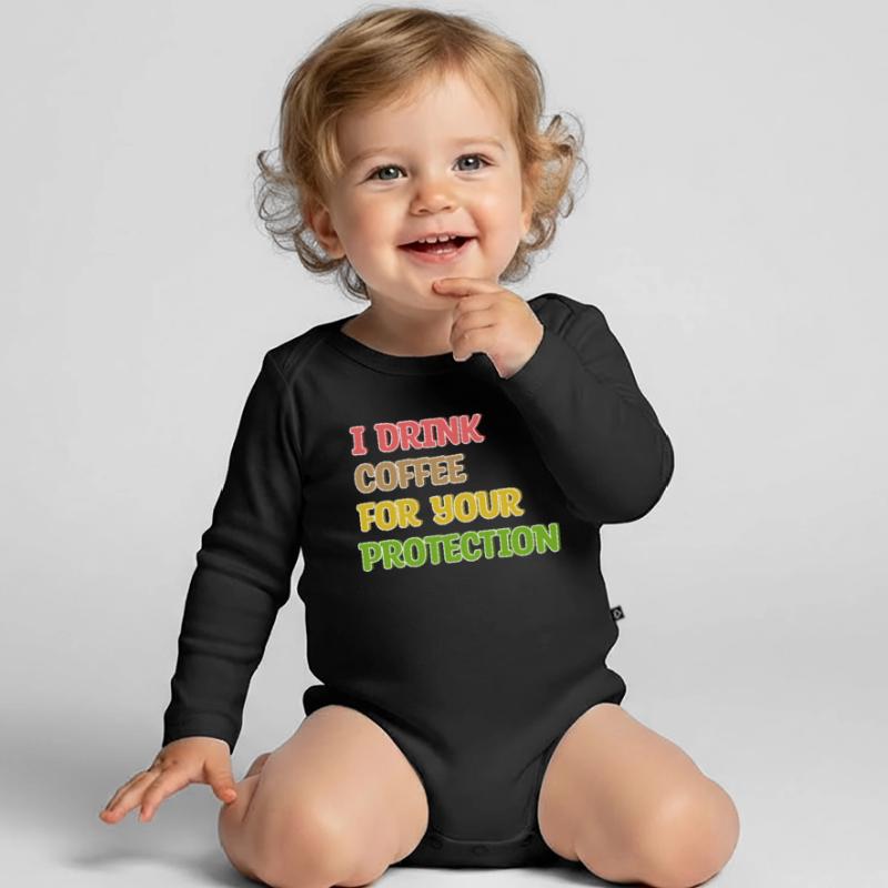 Coffee Drinking Statement Coffee Drinker Humorous Organic Longsleeve Baby Bodysuit