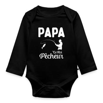 Cadeau Papa Pêcheur Roi de Pêche - Body Bébé bio manches longues - noir - Devant