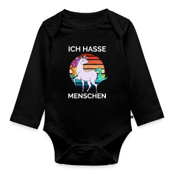 buntes Einhorn - Ich hasse Menschen - Baby Bio-Langarm-Body - Schwarz - Vorne