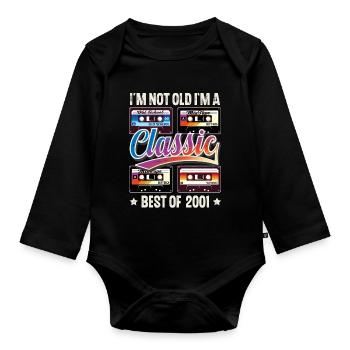 2001 Year of birth Birthday Cassette Vintage - Organic Longsleeve Baby Bodysuit - black - Front