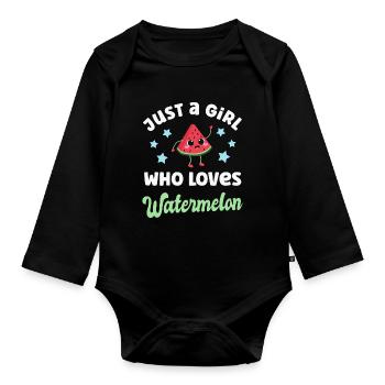 Pastèque Kawaii Melon - Body Bébé bio manches longues - noir - Devant