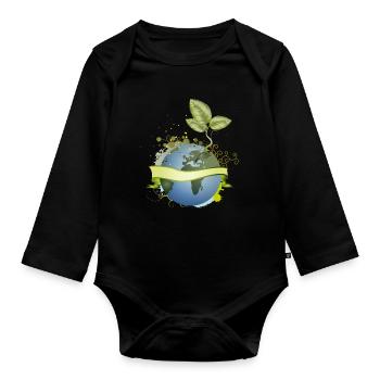 in the earth unfolds with banner - Organic Longsleeve Baby Bodysuit - black - Front