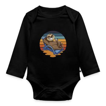 Faultier Urlauber Urlaub - Baby Bio-Langarm-Body - Schwarz - Vorne