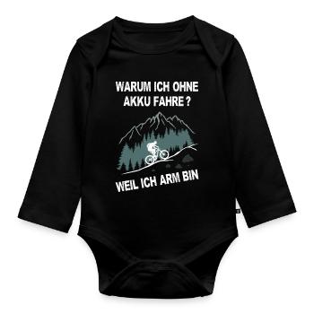 E-Bike, Mountainbike, bergauf, radfahren, Berge - Baby Bio-Langarm-Body - Schwarz - Vorne