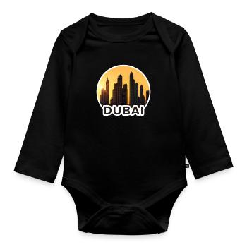 Dubai Skyline Sunset - Organic Longsleeve Baby Bodysuit - black - Front