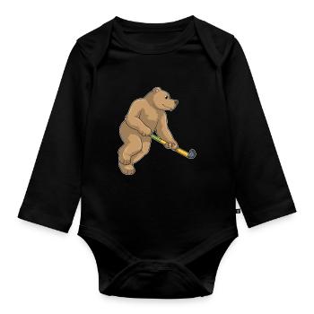 Hockey sur gazon Bear Stick - Body Bébé bio manches longues - noir - Devant