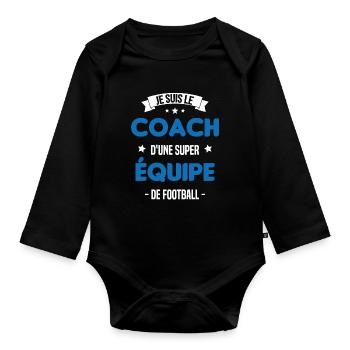 Je suis le coach d'une super équipe de football - Body Bébé bio manches longues - noir - Devant