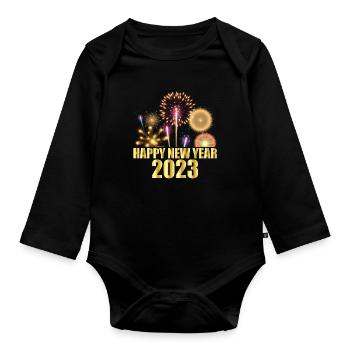 Bonne année 2023 - Body Bébé bio manches longues - noir - Devant
