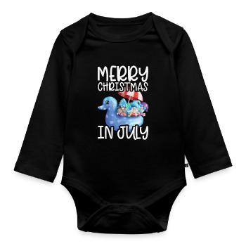 Elves Merry Christmas In July Tropical - Organic Longsleeve Baby Bodysuit - black - Front