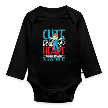 Cute Enough To Stop Your Heart Skilled Enough - Baby Bio-Langarm-Body - Schwarz - Vorne