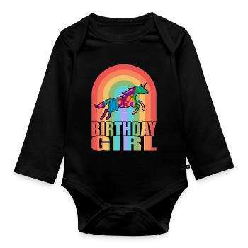 Fille d’anniversaire - Licorne pour fille d’anniversaire - Body Bébé bio manches longues - noir - Devant