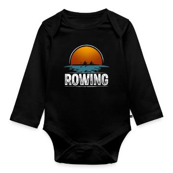 Rudern Ruderer Ruderboot Vintage - Baby Bio-Langarm-Body - Schwarz - Vorne