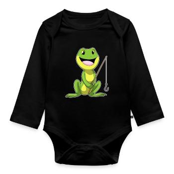 Frosch Angler Angelrute Angeln - Baby Bio-Langarm-Body - Schwarz - Vorne