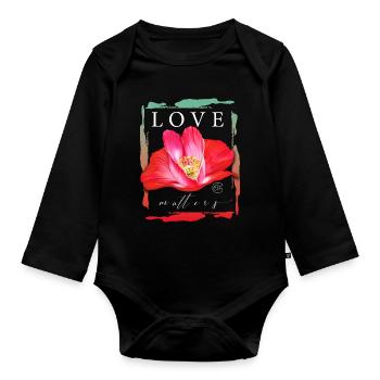 Love matters Mohnblume Herz Liebe Valentinstag - Baby Bio-Langarm-Body - Schwarz - Vorne