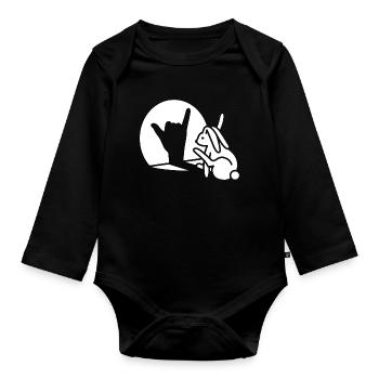 Rabbit Hand Shadow Call You! Telephone Mobile Phone - Organic Longsleeve Baby Bodysuit - black - Front