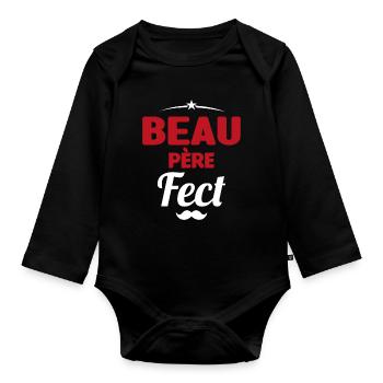 beau-pèrefect cadeau beau-papa anniversaire humour - Body Bébé bio manches longues - noir - Devant