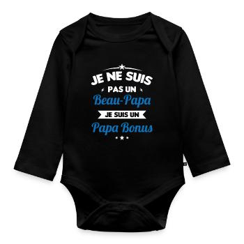 Je ne suis pas un beau-papa je suis un papa bonus - Body Bébé bio manches longues - noir - Devant