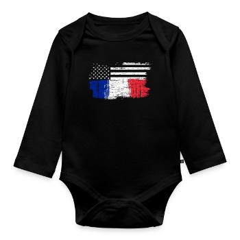 Brush Flag Fusion Stars and Tricolour - Organic Longsleeve Baby Bodysuit - black - Front