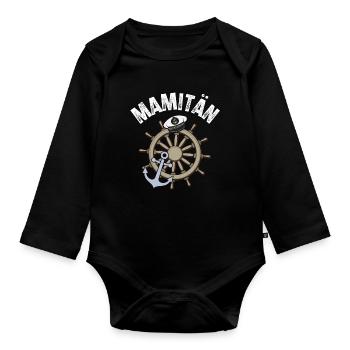 Mamitän Kapitän Segeln Motorboot Boot - Baby Bio-Langarm-Body - Schwarz - Vorne