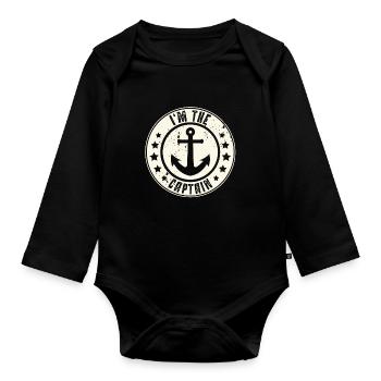 Capitaine Voilier Bateau à moteur Bateau Marin Ancre - Body Bébé bio manches longues - noir - Devant