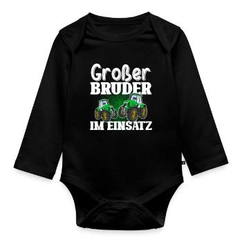 Großer Bruder Im Einsatz Traktor Landwirt - Baby Bio-Langarm-Body - Schwarz - Vorne