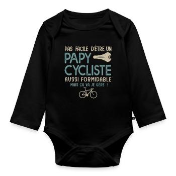 papy cycliste formidable vélo velo vélos - Body Bébé bio manches longues - noir - Devant