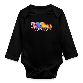 Islandpferde Galopp Pferde Pferdeliebe Isländer - Baby Bio-Langarm-Body - Schwarz - Vorne