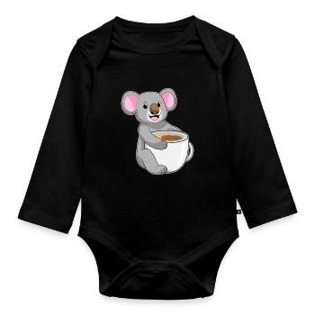 Koala Kaffee Tasse - Baby Bio-Langarm-Body - Schwarz - Vorne