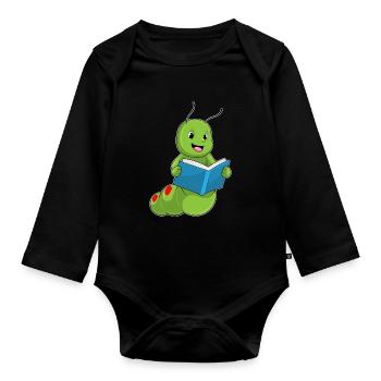 Livre de nerds chenilles - Body Bébé bio manches longues - noir - Devant
