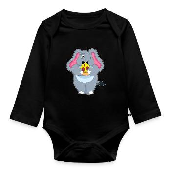 Elephant Pizza - Organic Longsleeve Baby Bodysuit - black - Front