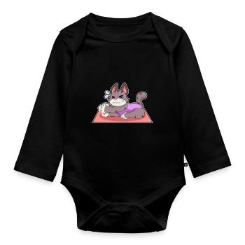 Katze Yoga Fitness Gymnastik - Baby Bio-Langarm-Body - Schwarz - Vorne