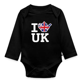 Union Jack Flagge Teekanne I Love UK Britisch VK - Baby Bio-Langarm-Body - Schwarz - Vorne
