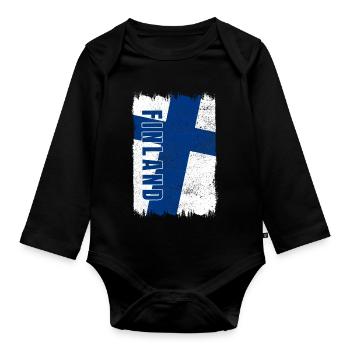 Finnland Flagge - Baby Bio-Langarm-Body - Schwarz - Vorne