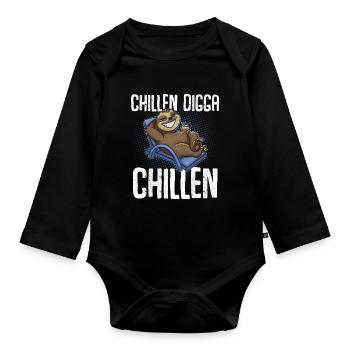 Chillen Digga Chillen Faultier - Baby Bio-Langarm-Body - Schwarz - Vorne