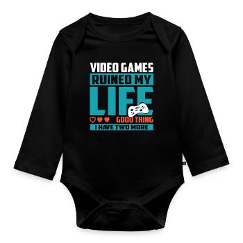 Gamer Extra Leben - Baby Bio-Langarm-Body - Schwarz - Vorne
