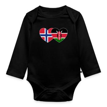 Norway Kenya Flag Heart - Organic Longsleeve Baby Bodysuit - black - Front