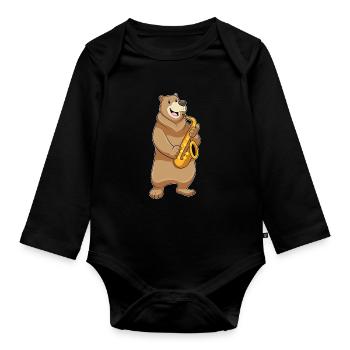 Bear Musician Saxophone Music - Organic Longsleeve Baby Bodysuit - black - Front