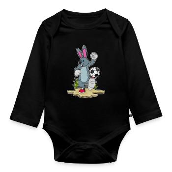 Bunny Soccer Player Soccer - Organic Longsleeve Baby Bodysuit - black - Front