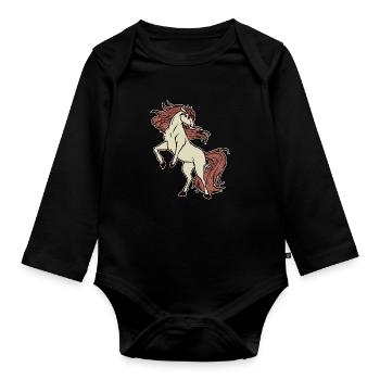 Trab Pferde Galopp Islandpferde Reiten Pferdefan - Baby Bio-Langarm-Body - Schwarz - Vorne