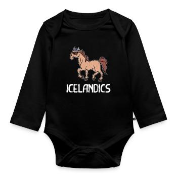 Islandpferde Pferde Isländer Pferdefan Pferdeliebe - Baby Bio-Langarm-Body - Schwarz - Vorne