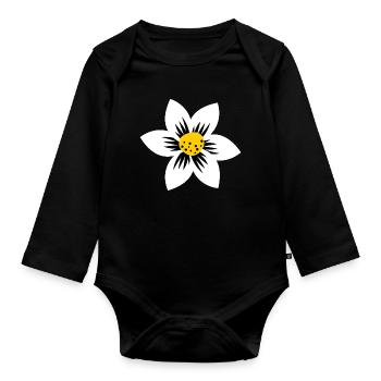 Flower power - Organic Longsleeve Baby Bodysuit - black - Front