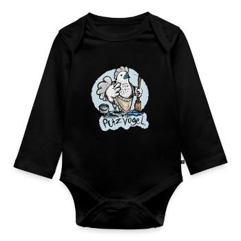 Mein Putzvogel - Baby Bio-Langarm-Body - Schwarz - Vorne