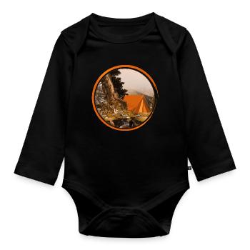 nostalgisches Zelt - Zelten in der Natur - Baby Bio-Langarm-Body - Schwarz - Vorne