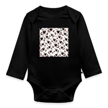 kaffeetassen Kaffeebohnen Küchenmuster - Baby Bio-Langarm-Body - Schwarz - Vorne
