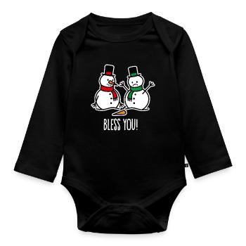 Santé Drôle Bonhomme de Neige Dessin Animé Noël - Body Bébé bio manches longues - noir - Devant