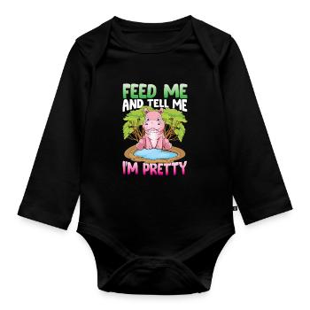 Feed Me And Tell Me I'm Pretty für eine Nilpferd - Baby Bio-Langarm-Body - Schwarz - Vorne