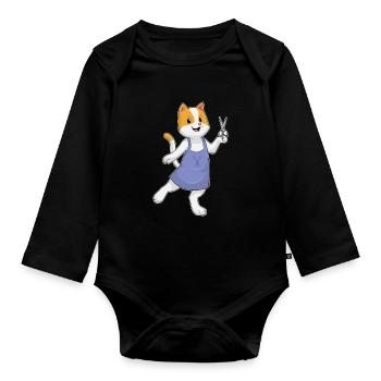 Ciseaux de coiffeur pour chat - Body Bébé bio manches longues - noir - Devant