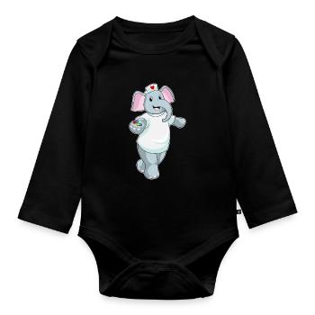 Elefant Krankenschwester Medizin - Baby Bio-Langarm-Body - Schwarz - Vorne