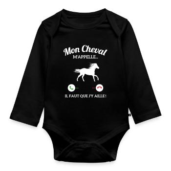 Mon Cheval M'appelle Il Faut Que J'y Aille - Body Bébé bio manches longues - noir - Devant