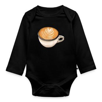 Coffee Cappuccino Fern - Organic Longsleeve Baby Bodysuit - black - Front